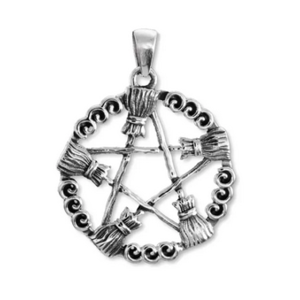 Pendant Silver Pentagram Broom of the Elders 